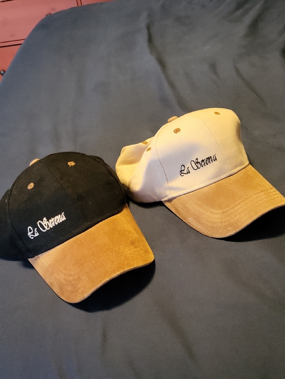 "La Serena" Embroidered Cap - Black or Off-White/Light Tan with Brown Brim